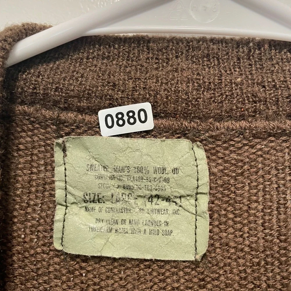 Vintage US Military 100% Wool 5 Button Henley Sweater Brown Mens Large 42-44
